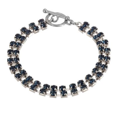 Silver-Tone Dark Blue 2-Row Rhinestone Toggle Bracelet