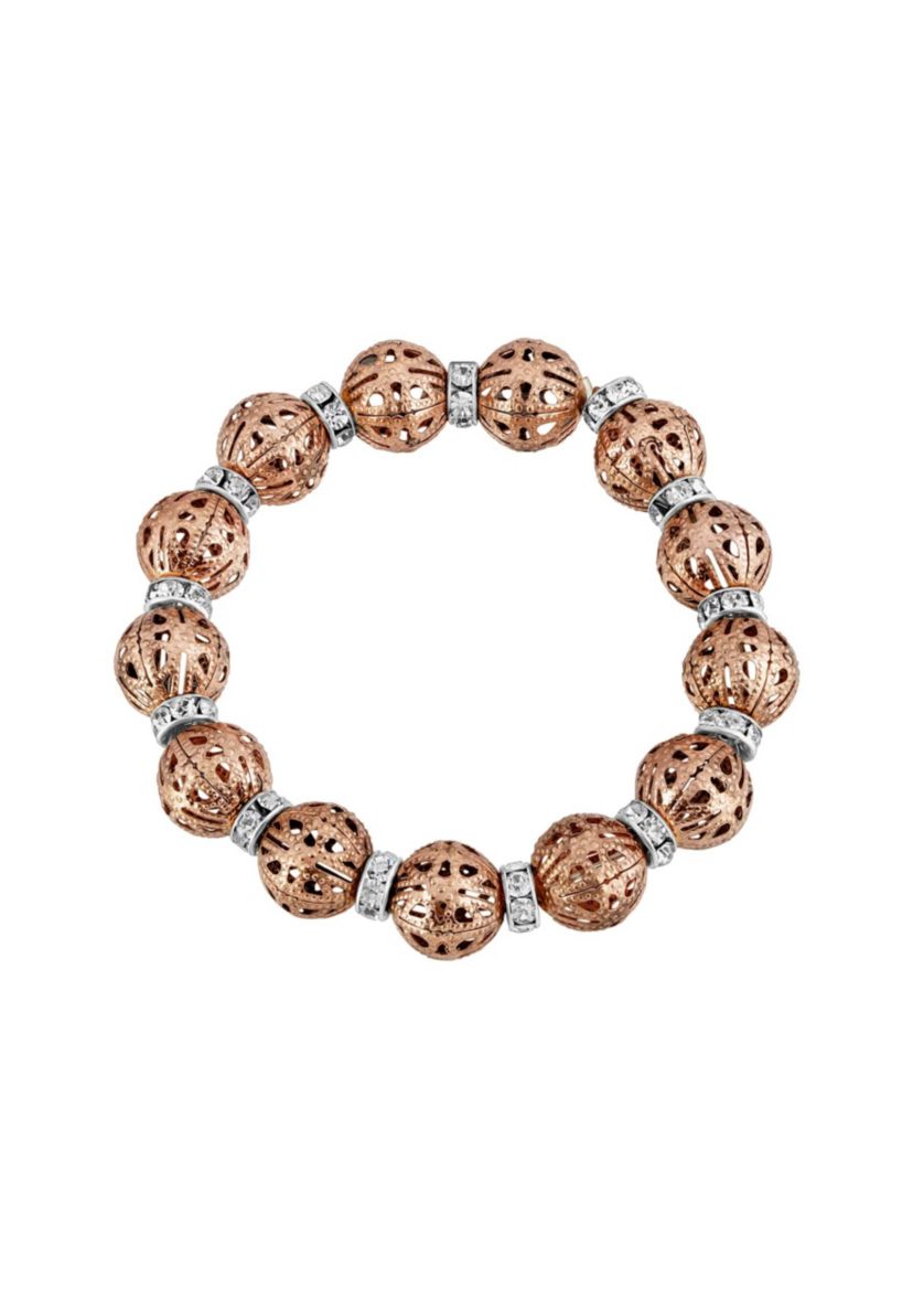 Rose Gold-Tone with Crystal Rondelle Stretch Bracelet