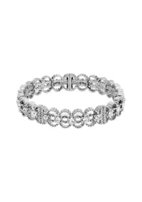 1928 Jewelry Silver-Tone Crystal Stretch Bracelet, White
