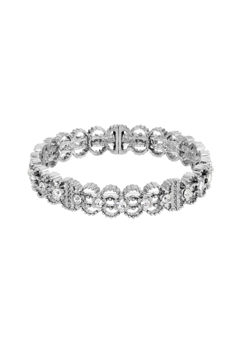 Silver-Tone Crystal Stretch Bracelet