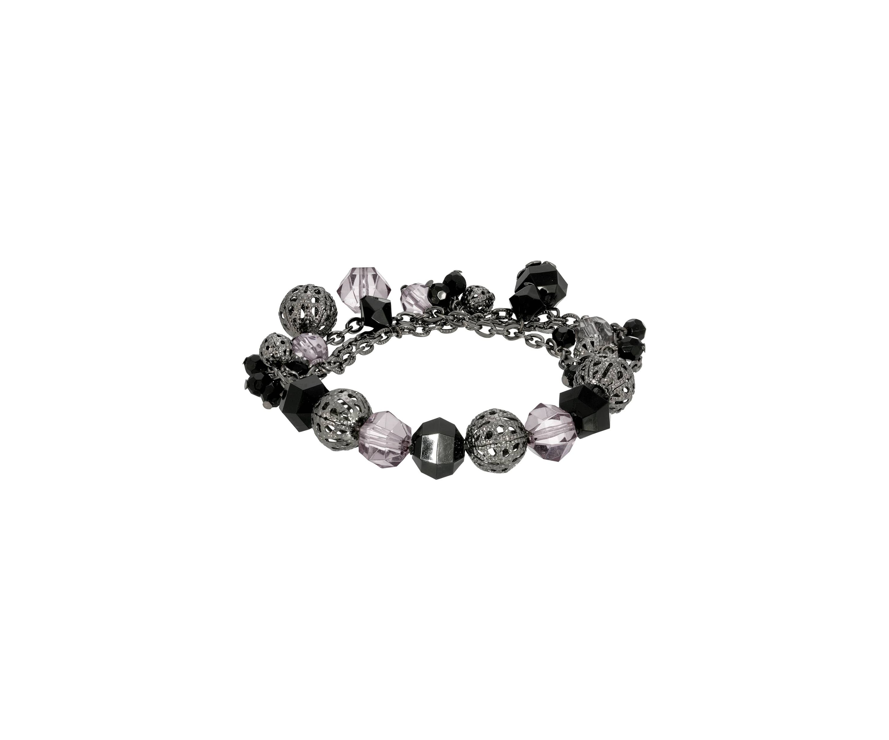 Black-Tone Black Beaded Stretch Bracelet