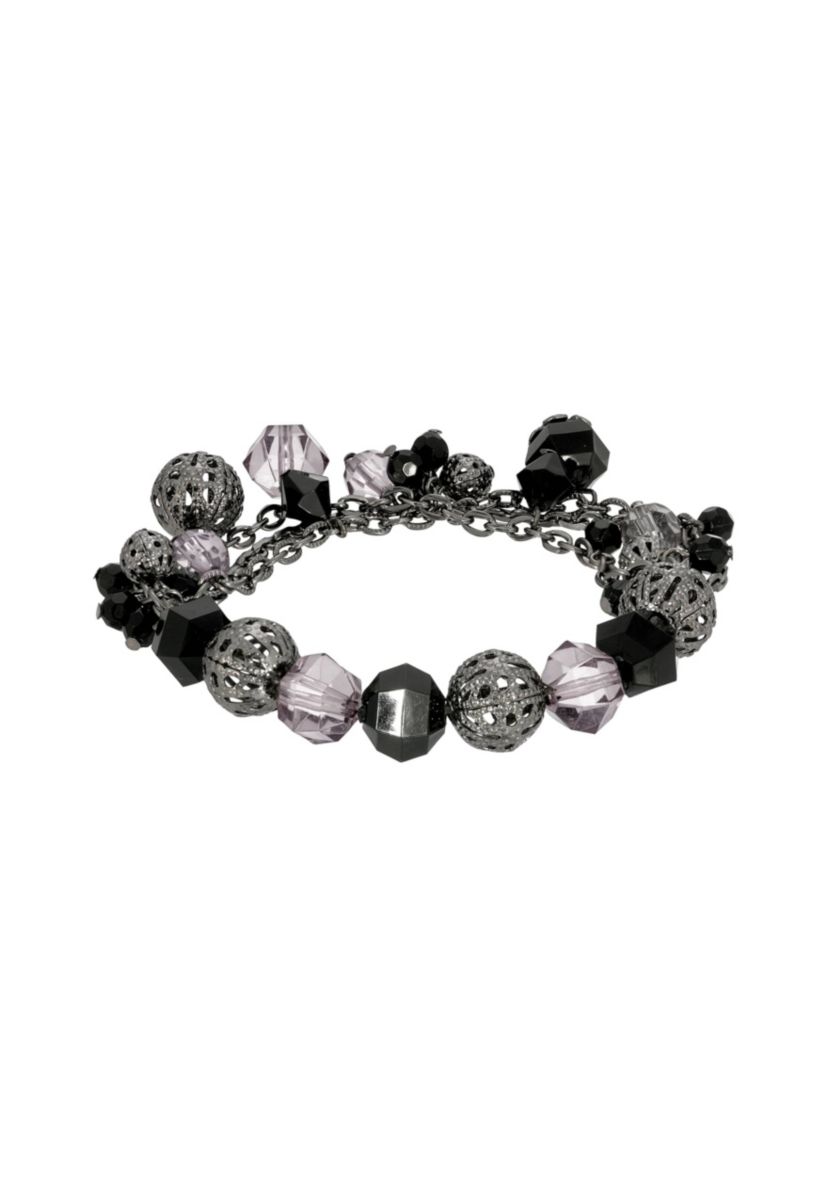 Black-Tone Black Beaded Stretch Bracelet