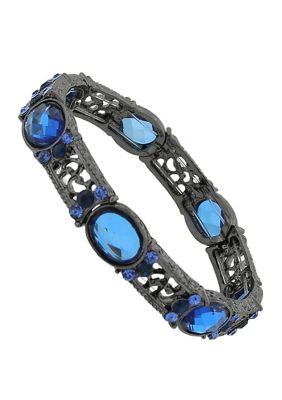 Black Tone Blue Filigree Stretch Bracelet