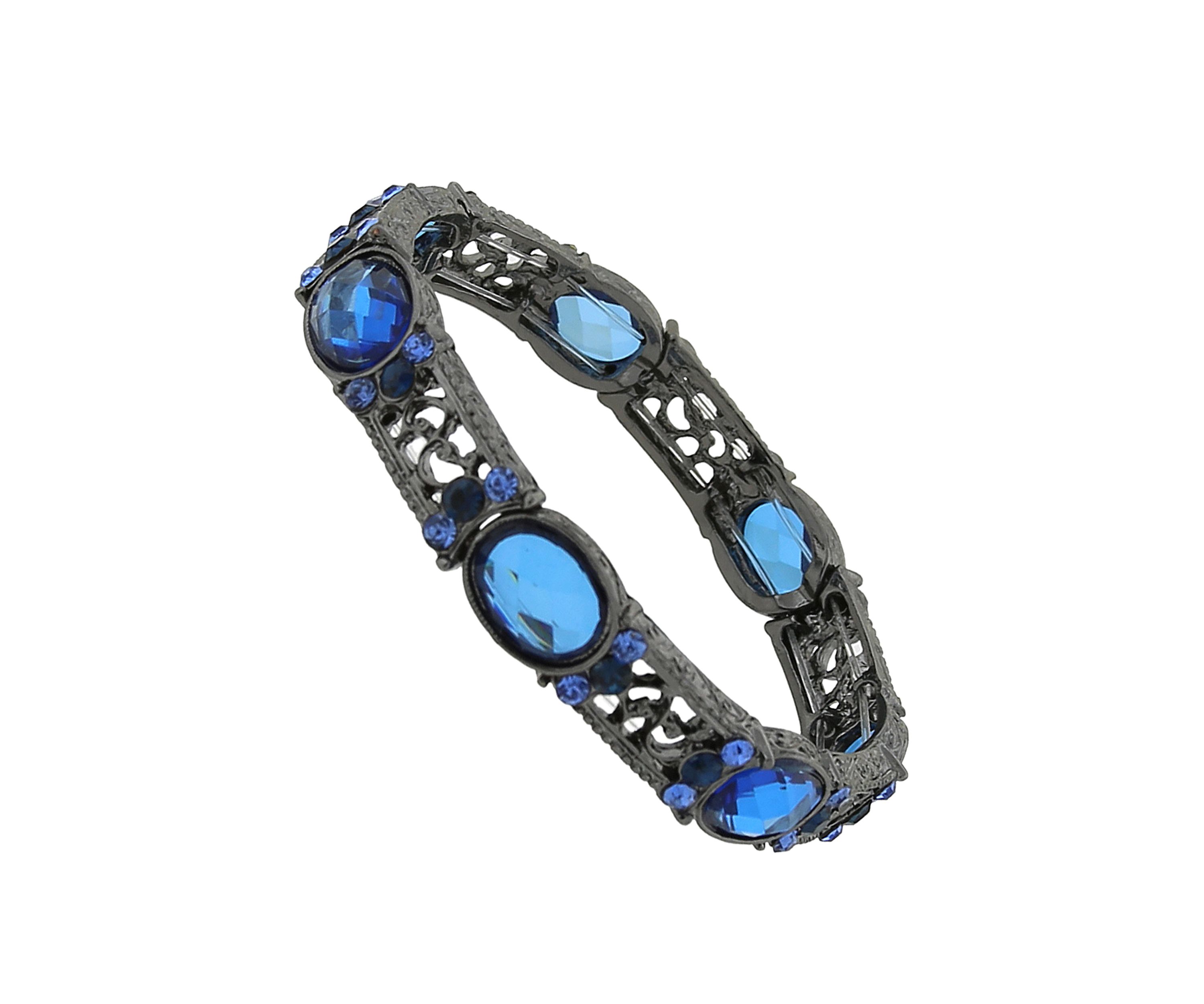 Black Tone Blue Filigree Stretch Bracelet