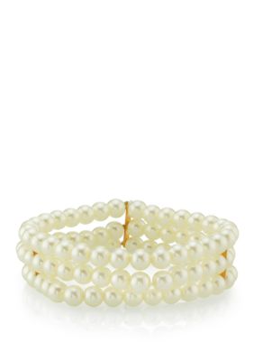 Gold-Tone Simulated Pearl 3-Row Stretch Bracelet