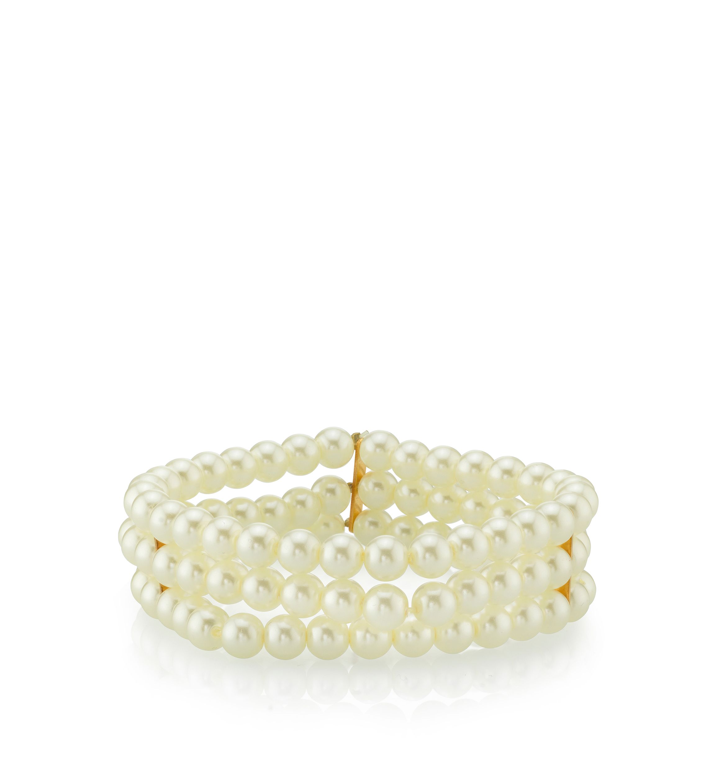 Gold-Tone Simulated Pearl 3-Row Stretch Bracelet