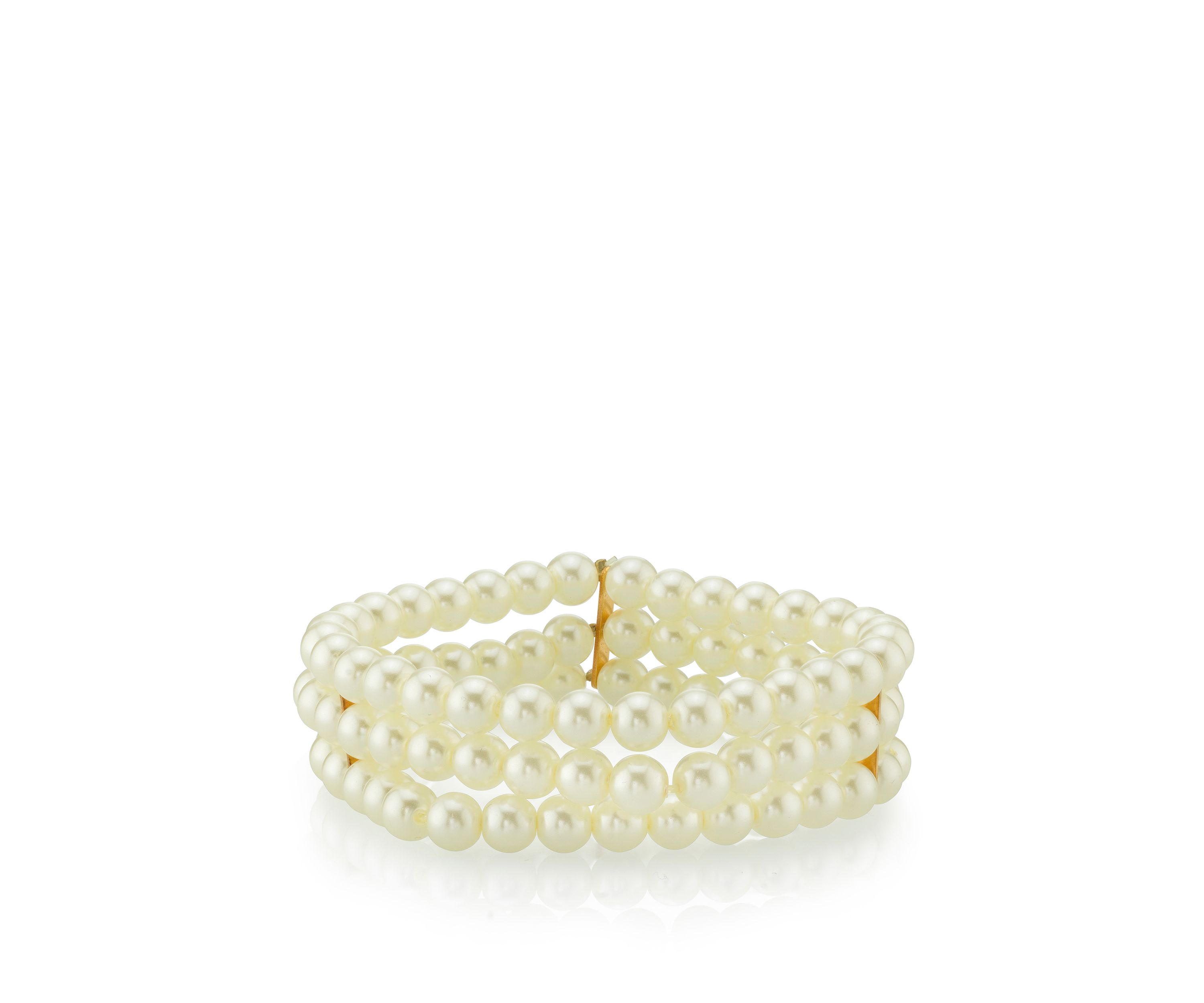 Gold-Tone Simulated Pearl 3-Row Stretch Bracelet