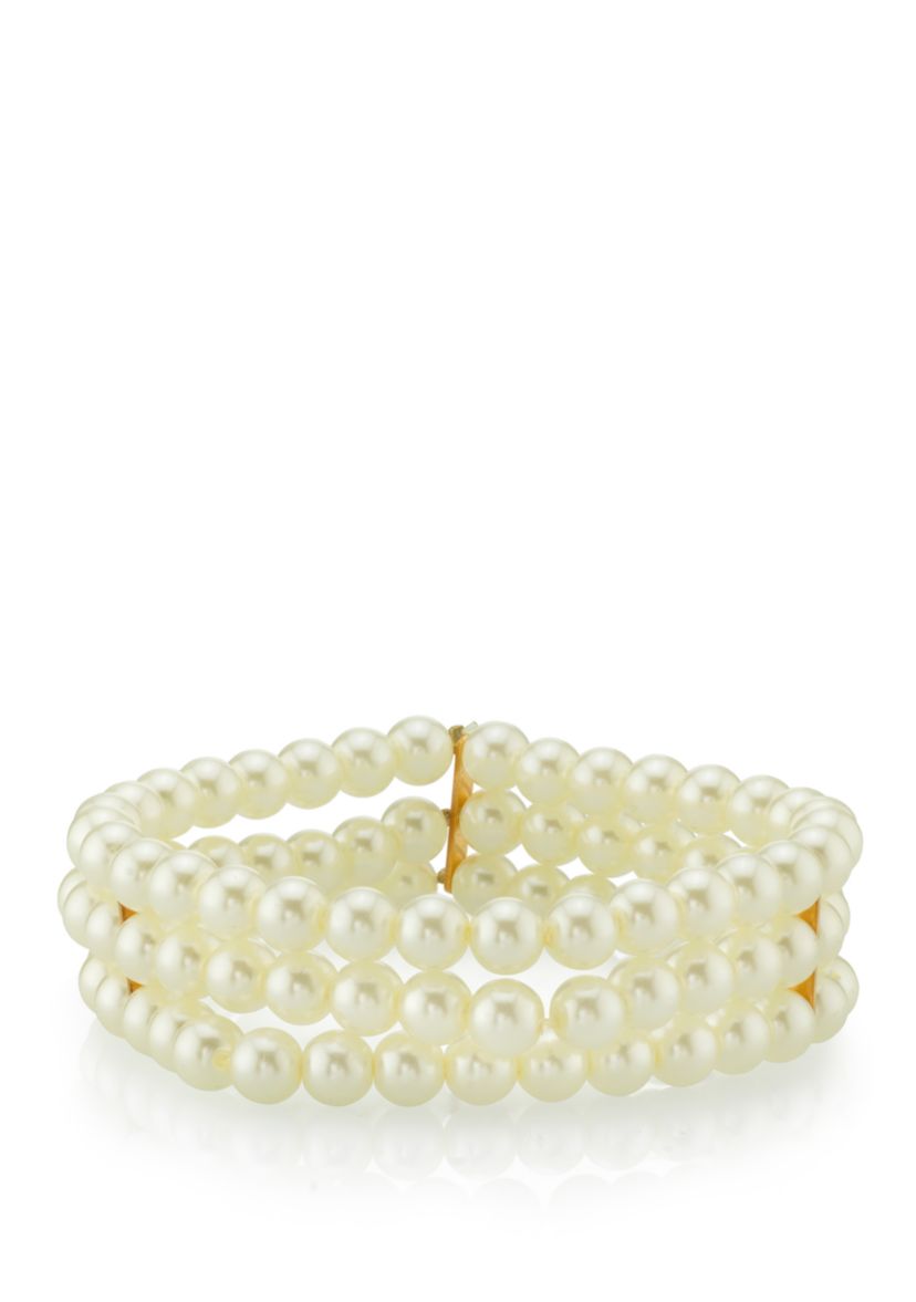 Gold-Tone Simulated Pearl 3-Row Stretch Bracelet