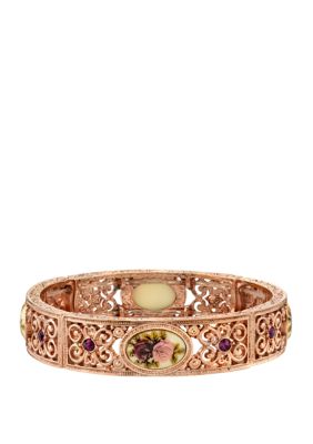 1928 Jewelry Rose Gold Tone Flower Stretch Bracelet