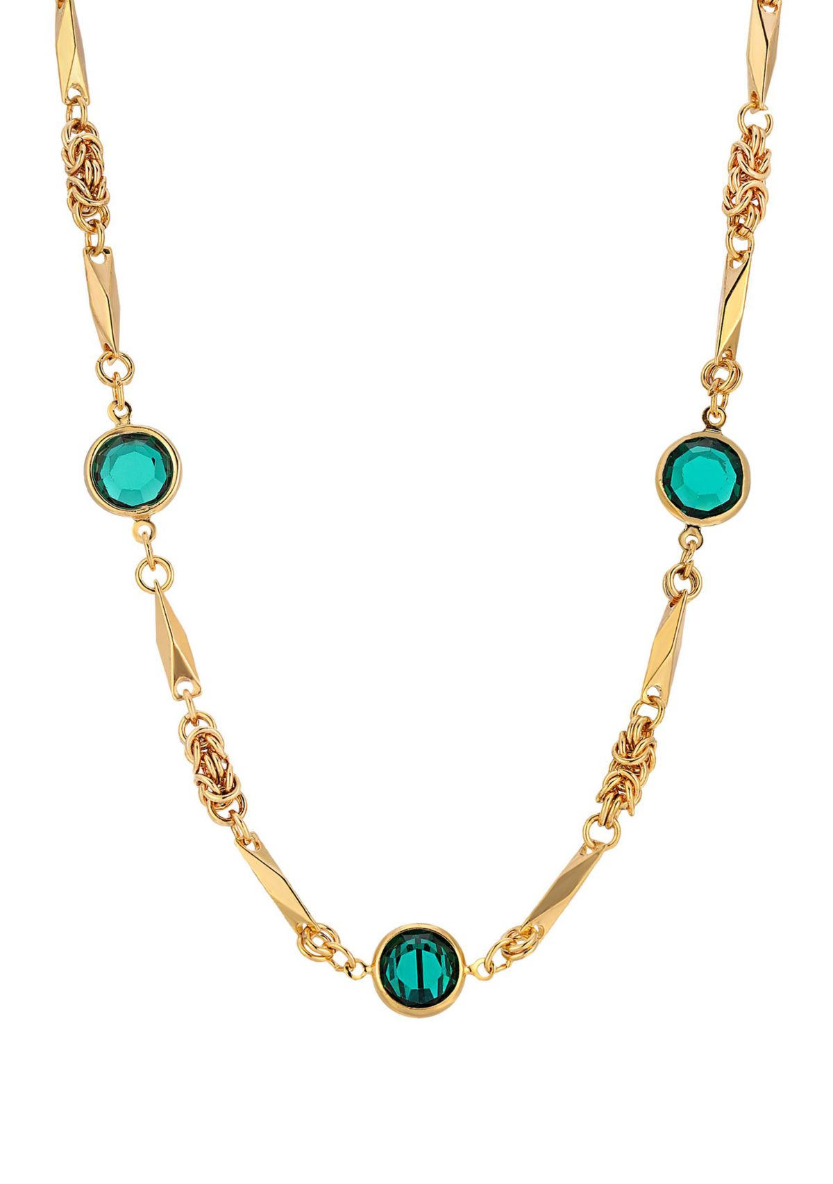 14k Gold Dipped Green Channel Set Crystal Necklace 16" Adj.