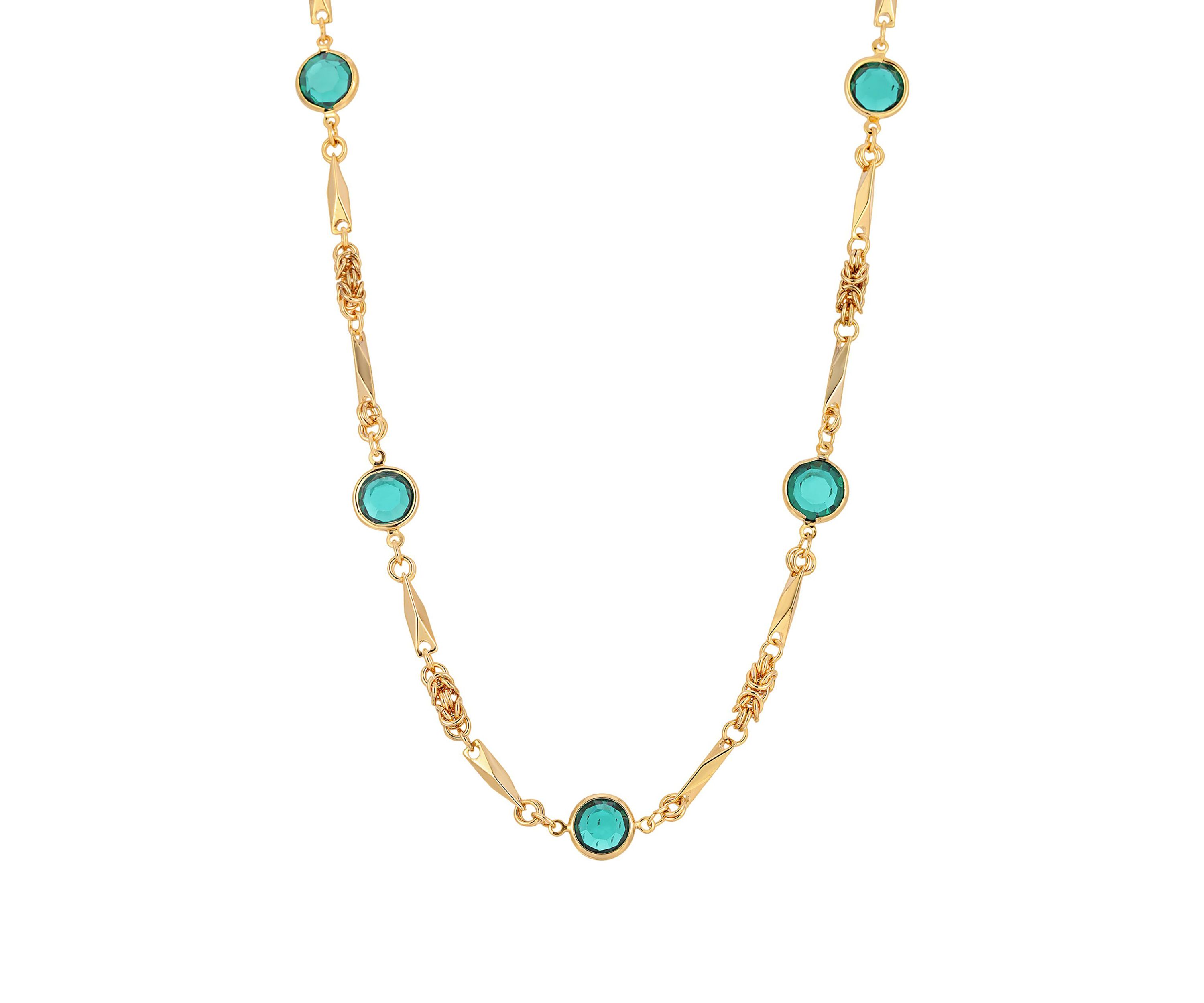 14k Gold Dipped Green Channel Set Crystal Necklace 24"