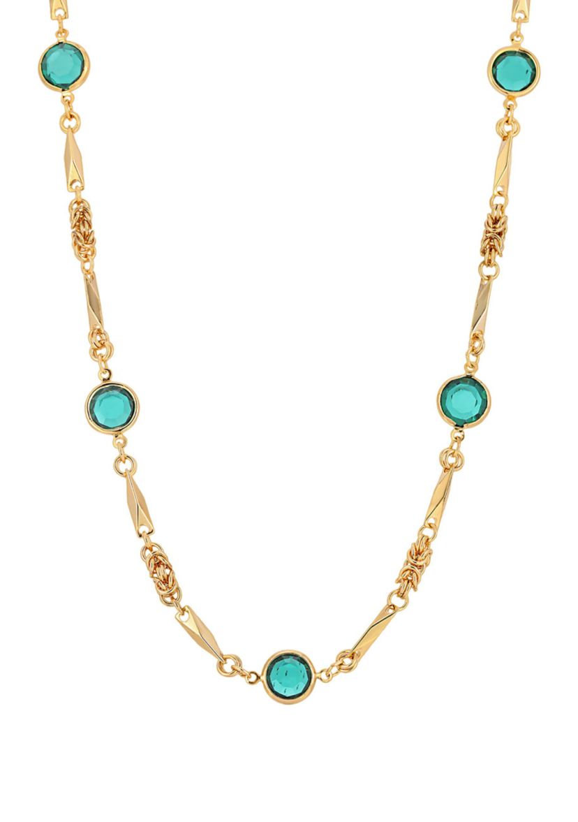 14k Gold Dipped Green Channel Set Crystal Necklace 24"