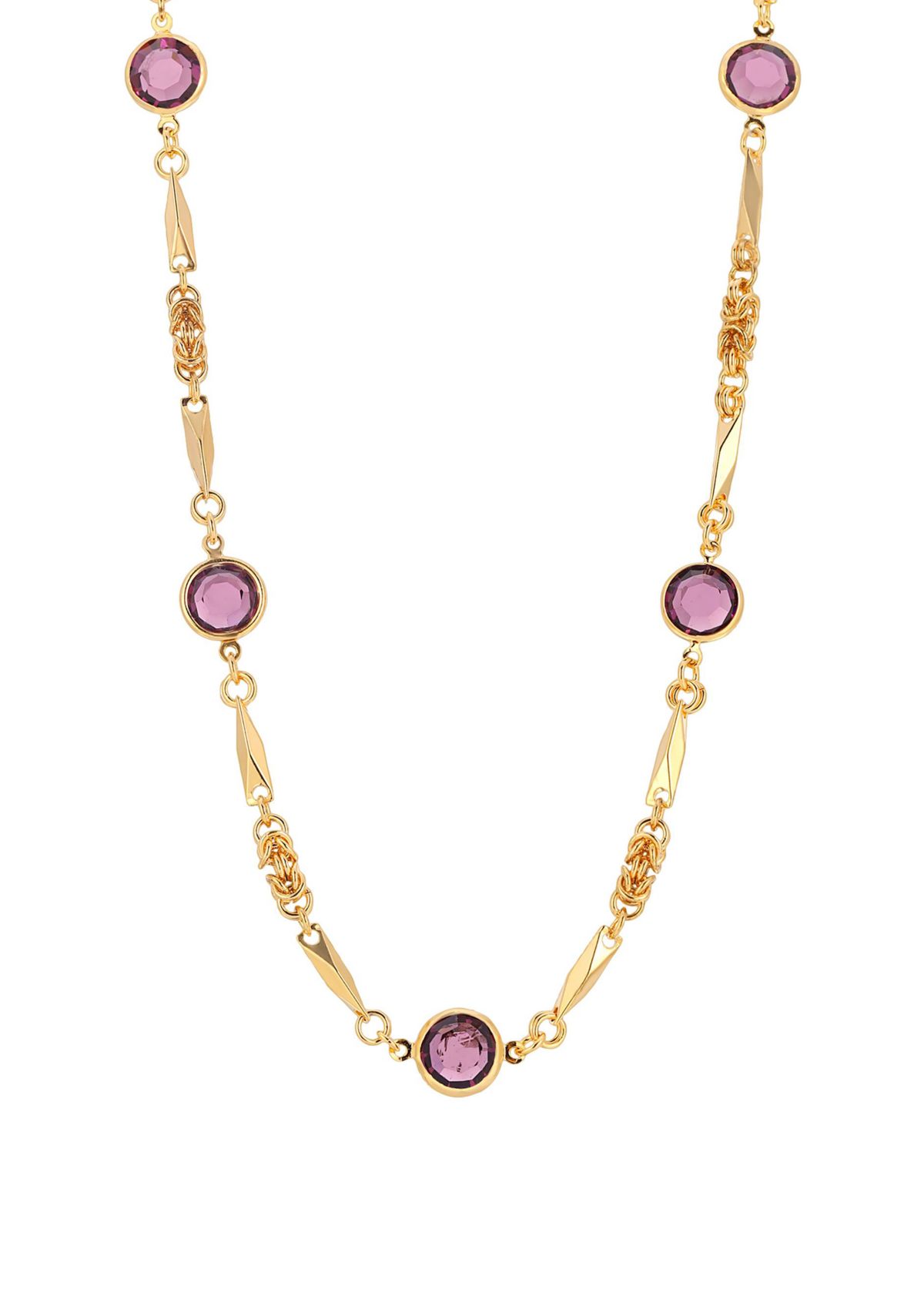 14k Gold Dipped Purple Channel Set Crystal Necklace 24"