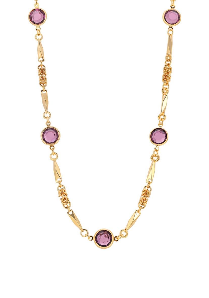 14k Gold Dipped Purple Channel Set Crystal Necklace 24"