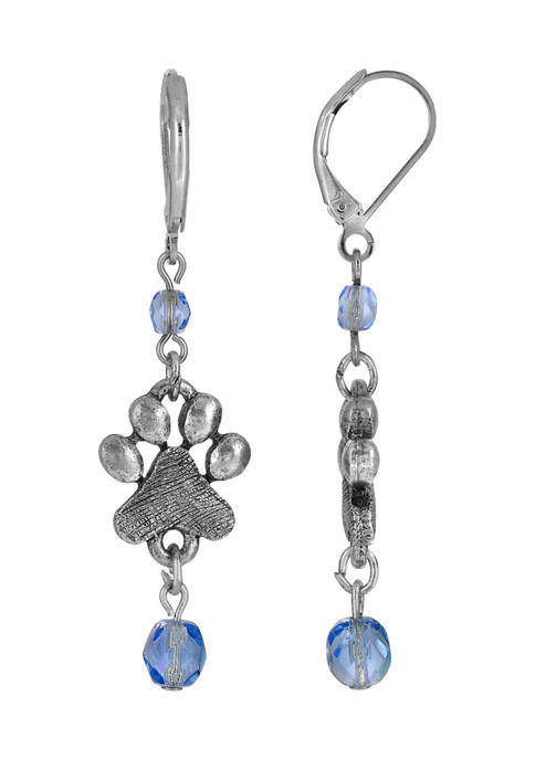 1928 Jewelry Silver Tone Blue Paw Print Drop