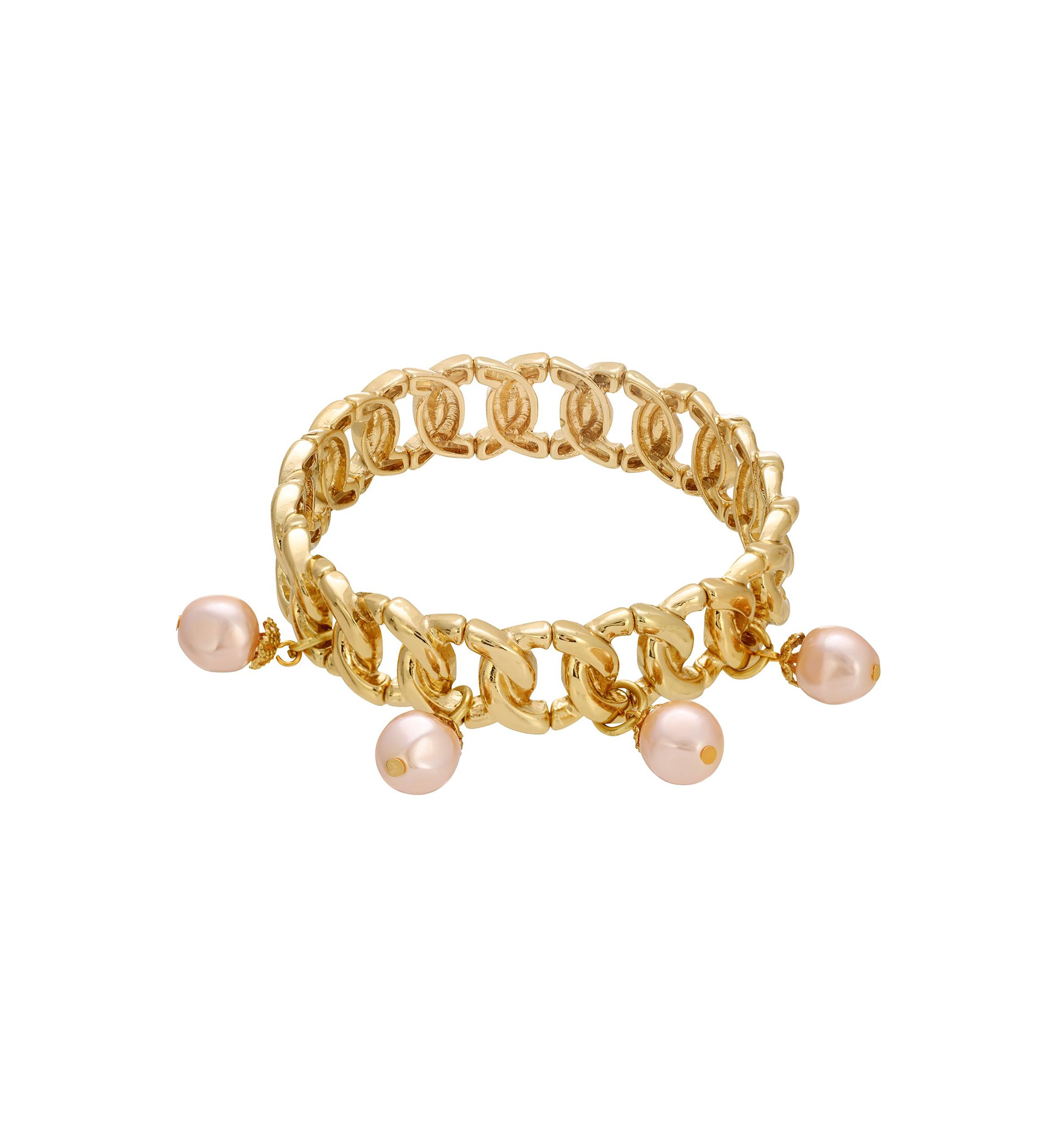 Gold Tone  Peach Pearl Drop Stretch Bracelet
