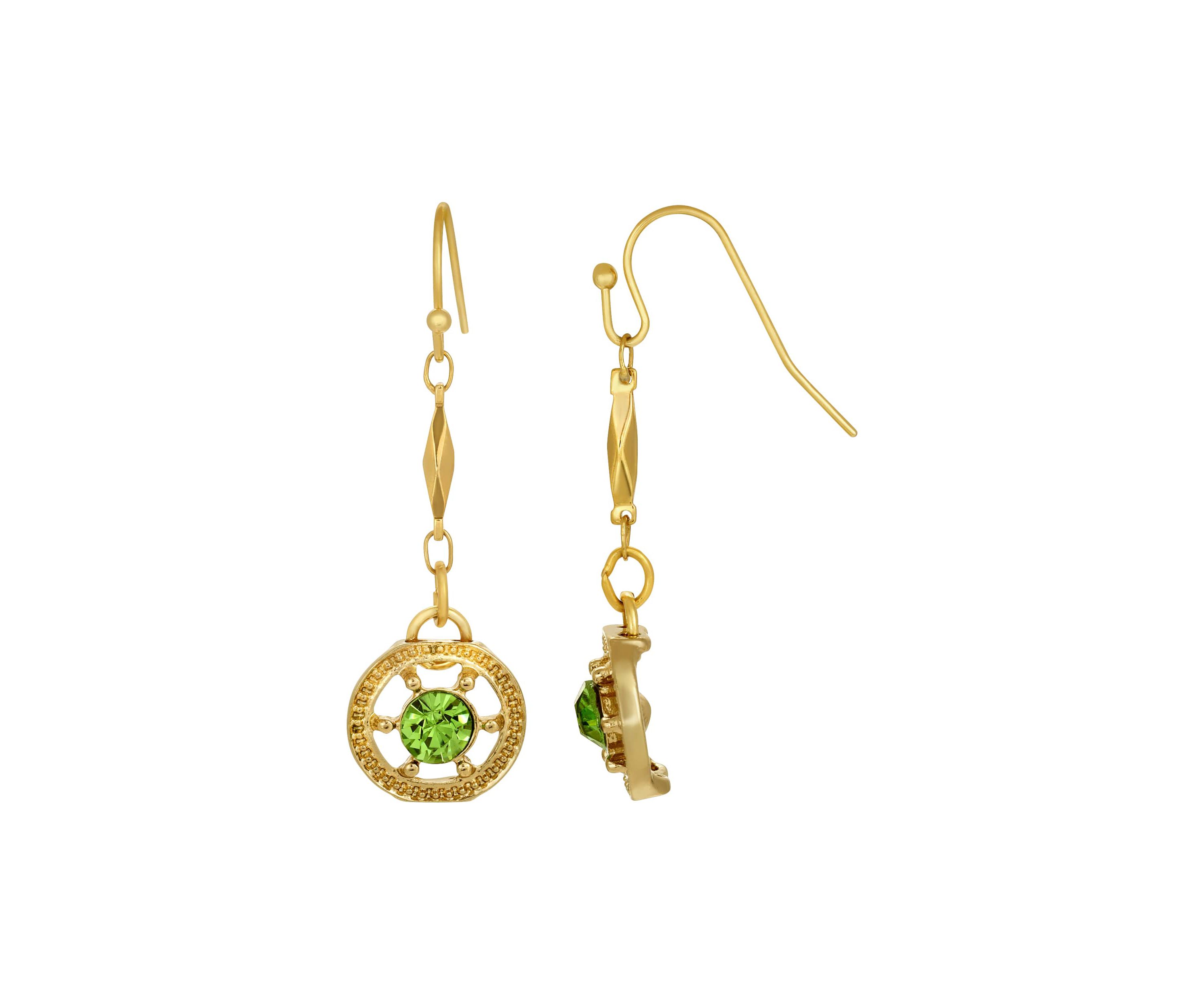 Gold Tone Green Drop Earrings