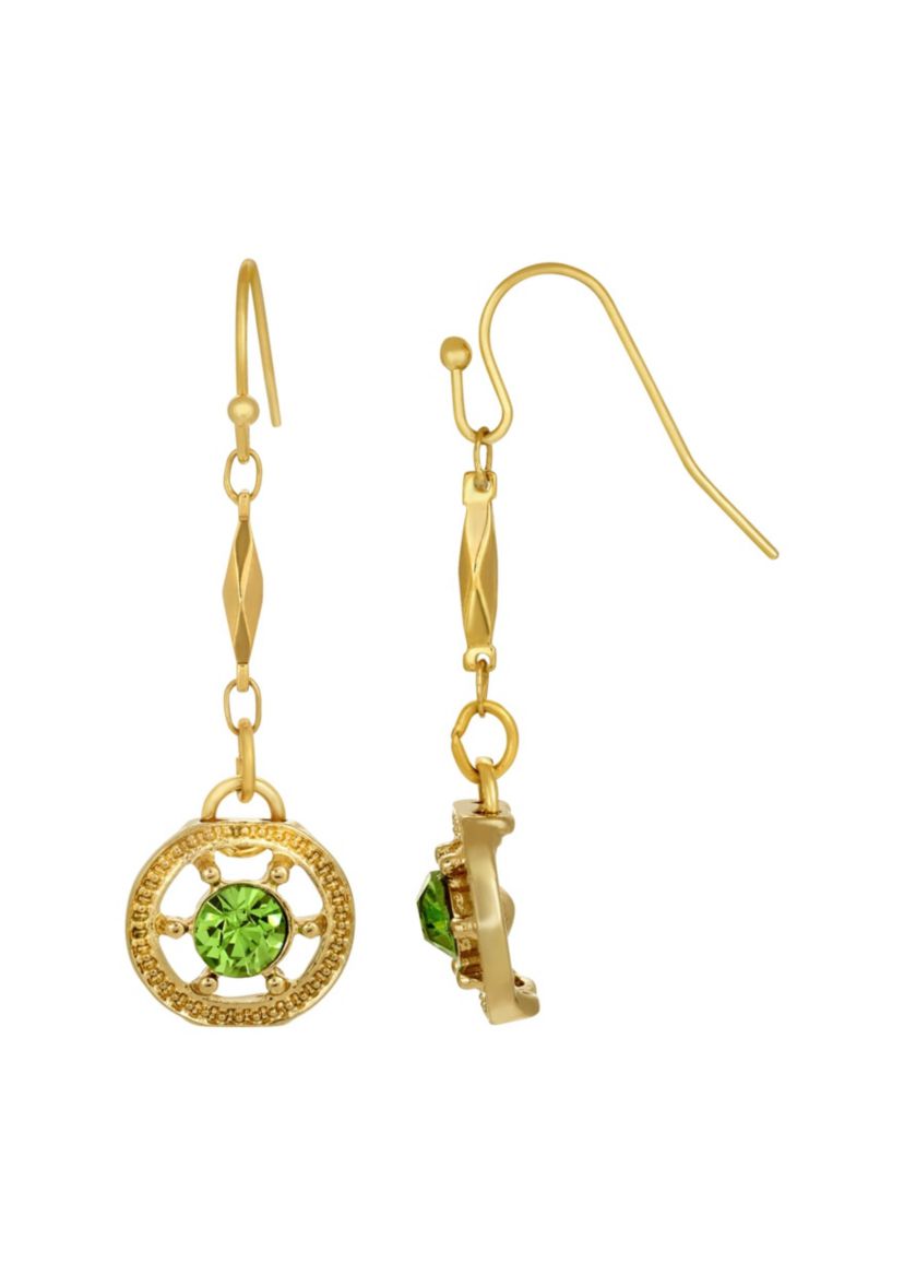 Gold Tone Green Drop Earrings