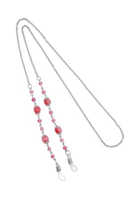 Silver Tone Pink Bead Eyeglass Holder - 22" L