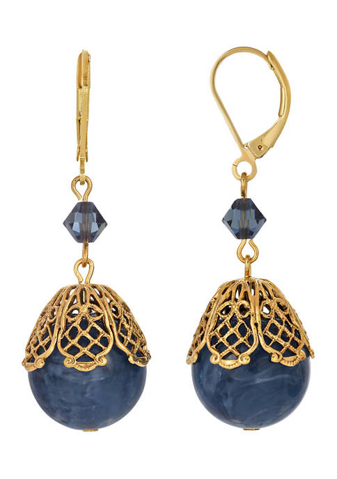 1928 Jewelry Gold Tone Filigree Blue Bead Drop