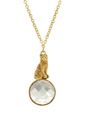 Gold Tone Light Topaz Cat Pendant Necklace