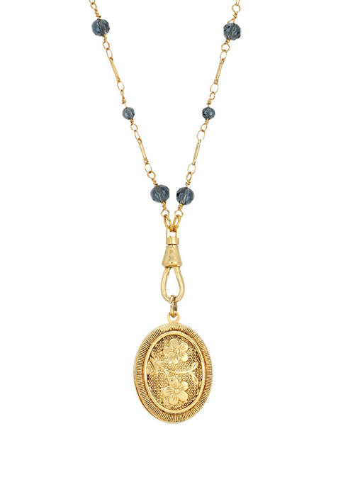 1928 Jewelry Gold Tone Blue Montana Beaded Oval
