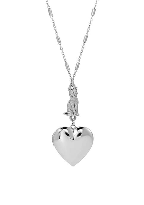1928 Jewelry Silver Tone Heart Cat Necklace