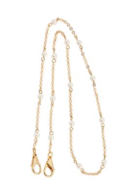 1928 Jewelry Gold Tone Chain and Pearl Mask Holder