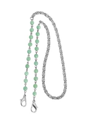 Silver Tone Chain Green Bead Mask Holder