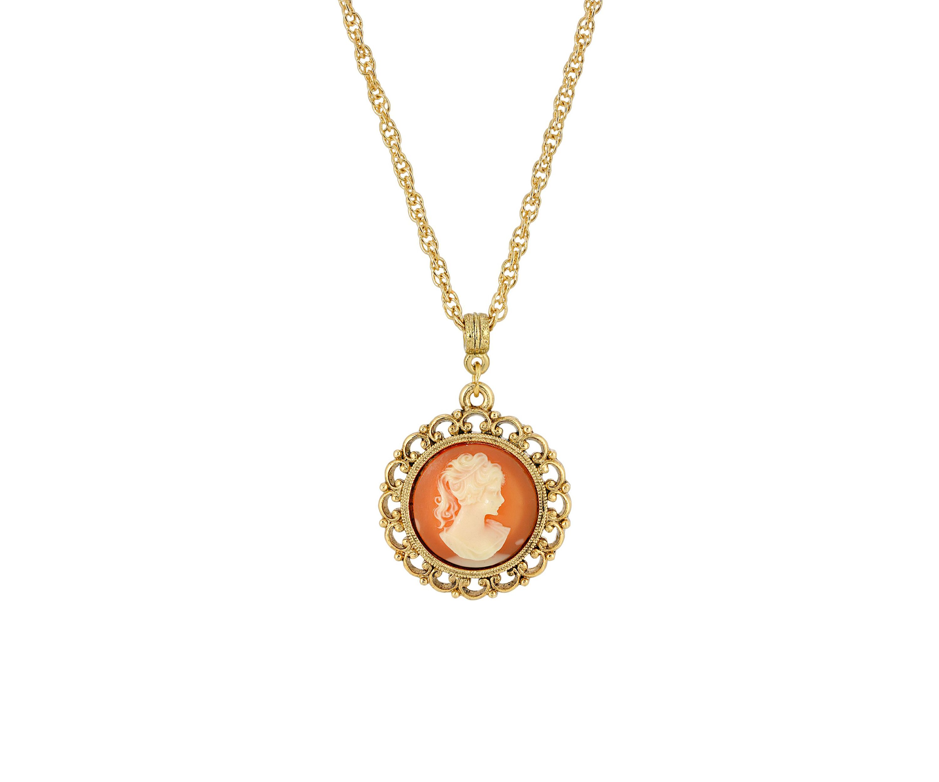 Gold Tone Round Cameo Pendant Necklace