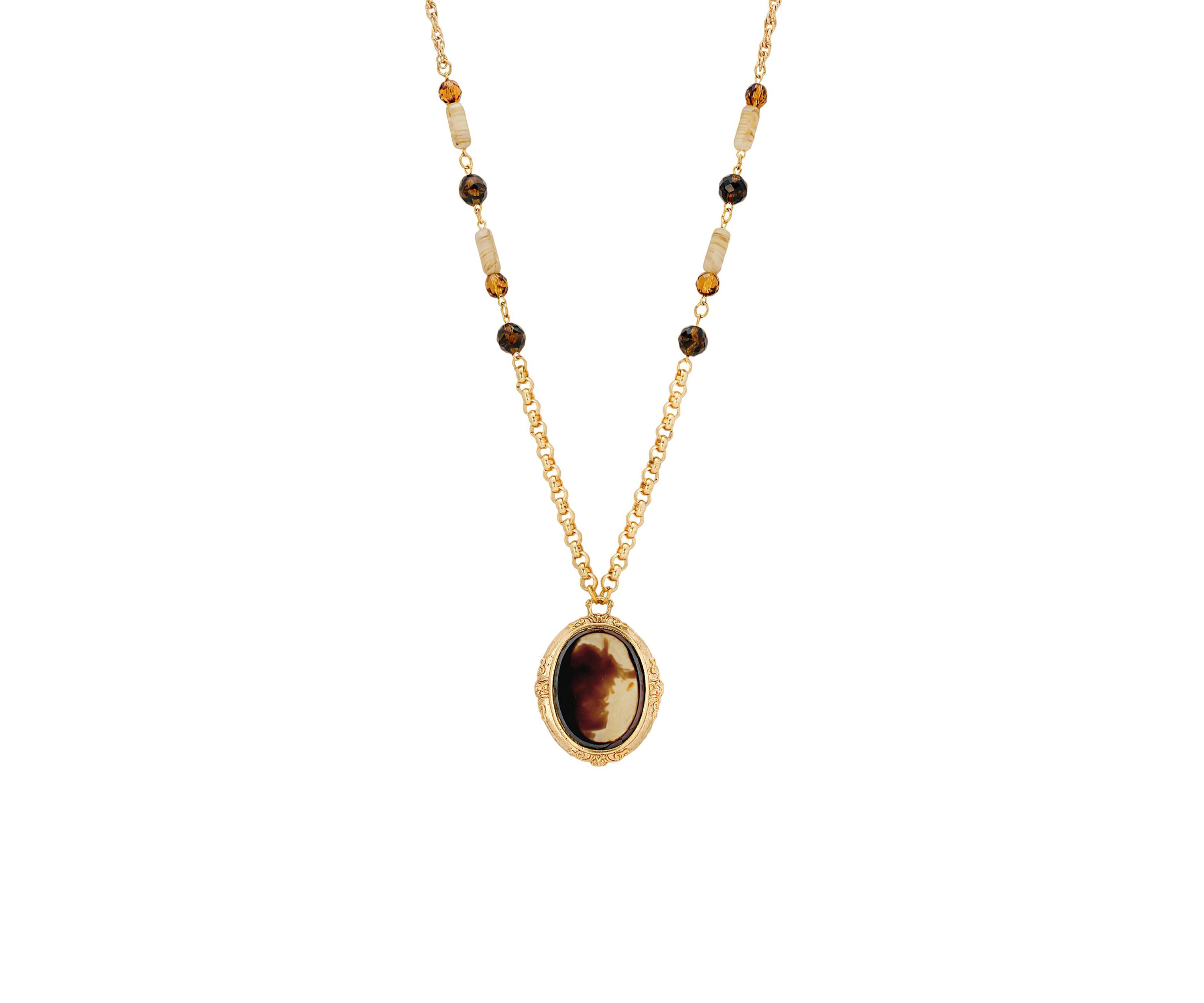 Gold Tone Brown German Antique Glass Stone - 30"