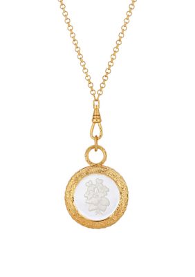 Gold Tone Antique Intaglio Round Stone Pendant Necklace