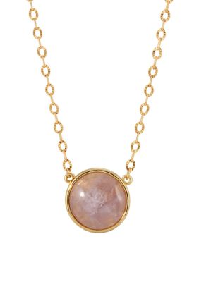 Gold Tone Round Cap Amy Stone 16" + 3" ADJ Necklace