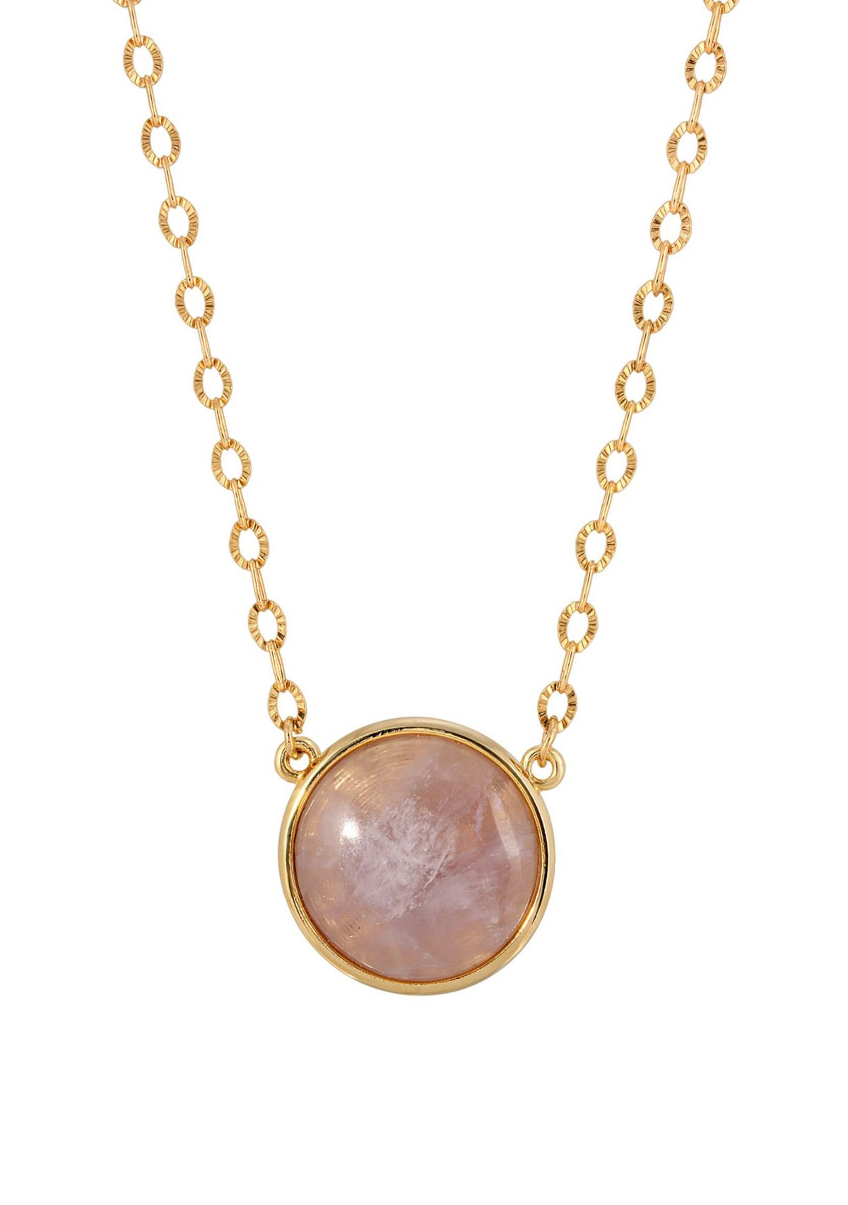 Gold Tone Round Cap Amy Stone 16" + 3" ADJ Necklace