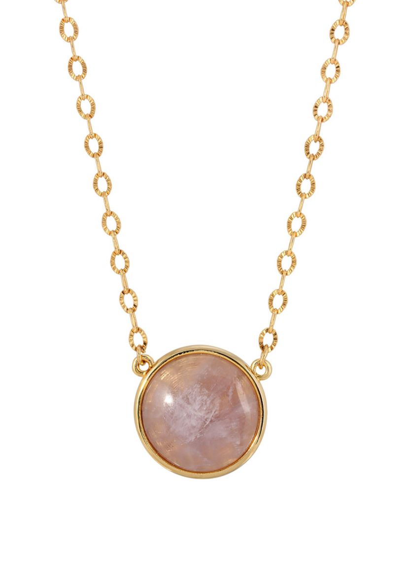 Gold Tone Round Cap Amy Stone 16" + 3" ADJ Necklace
