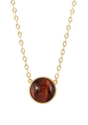 Gold Tone Round Burnt Tiger Eye Stone Necklace