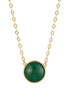 Gold Tone Round Malachite Stone 16" + 3" ADJ Necklace