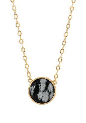 Gold Tone Round Snow Flake Obsidian 16" + 3" ADJ Necklace