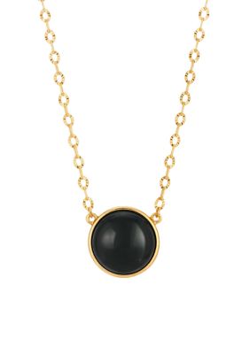 Gold Tone Round Onyx Stone Necklace
