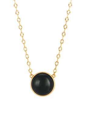 1928 Jewelry Gold Tone Round Onyx Stone Necklace