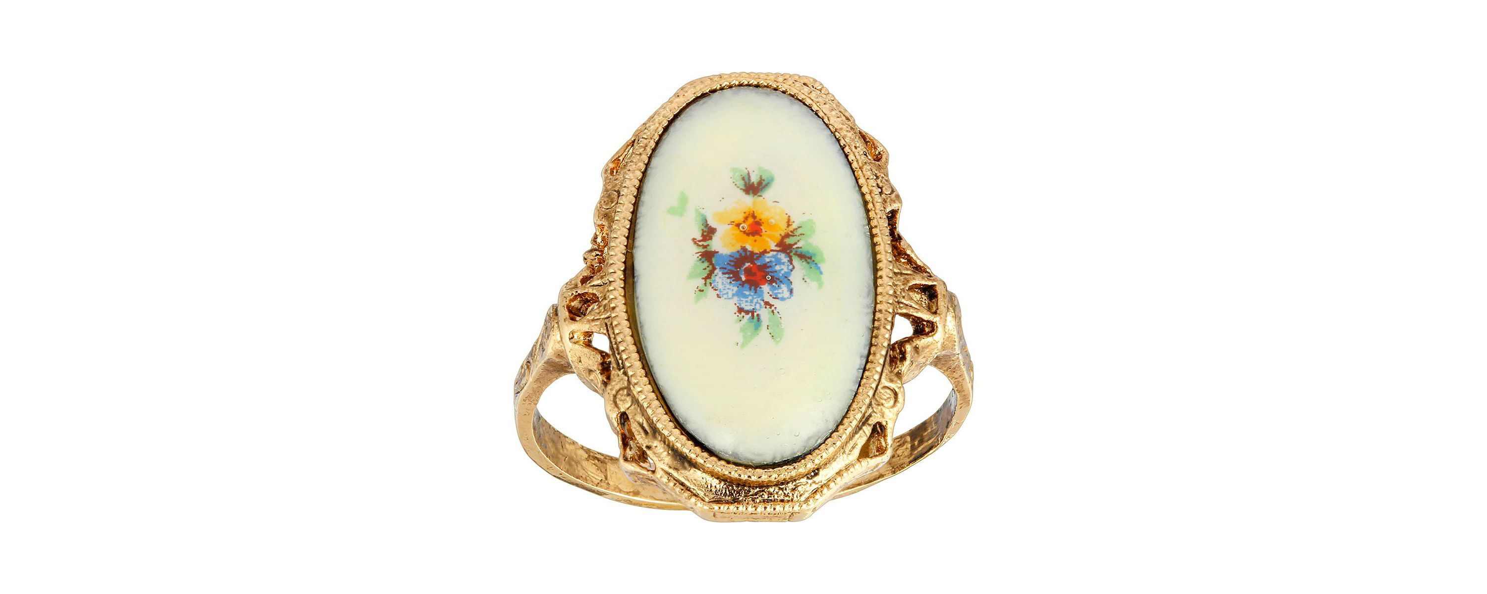 Gold Tone Oval Flower Ring Size 8