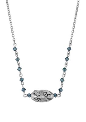 Silver Tone Blue Bead Paw and Bone Bead Necklace - 16" Adj