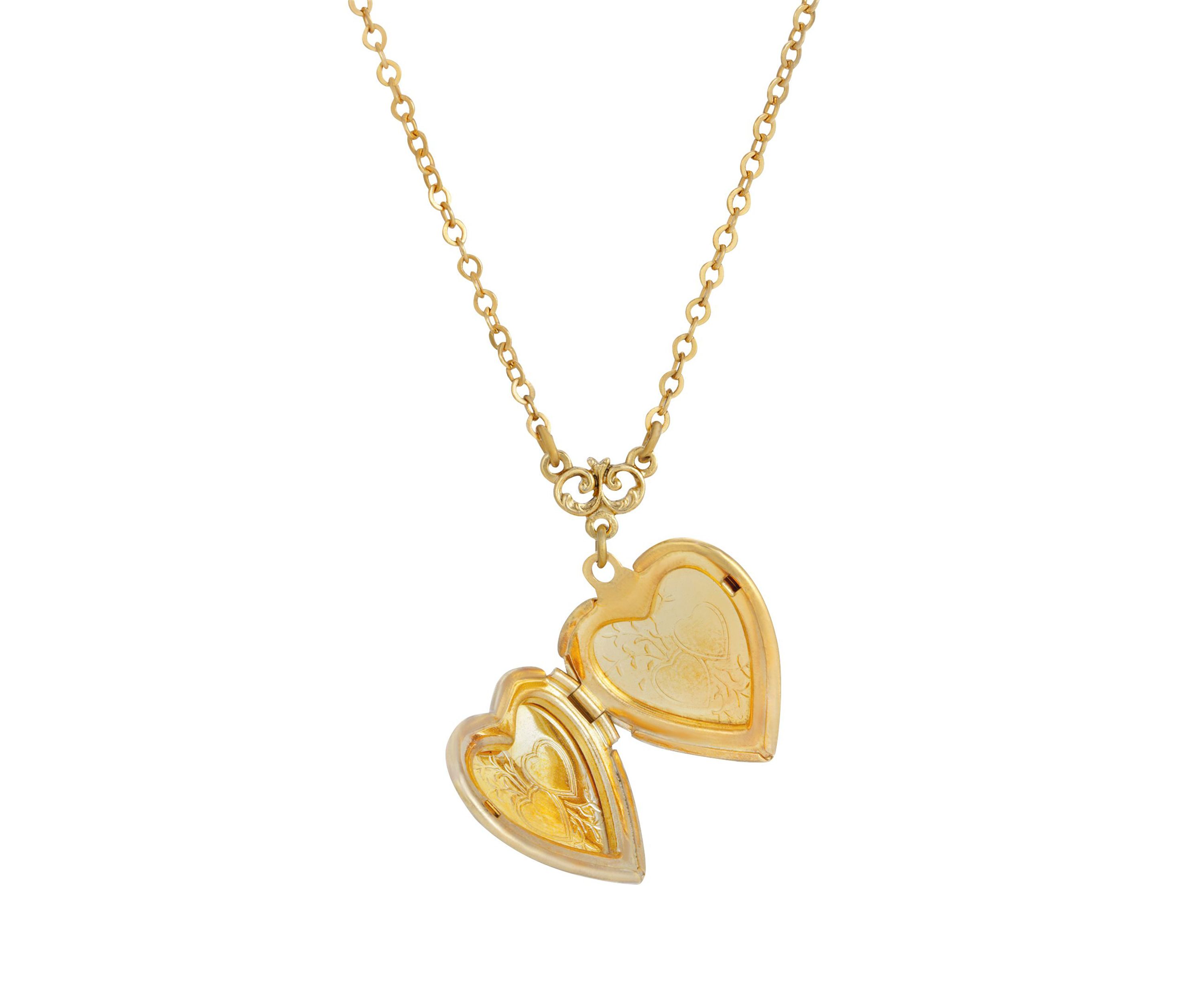 Gold Tone Pink Heart Locket Necklace - 16" Adj.