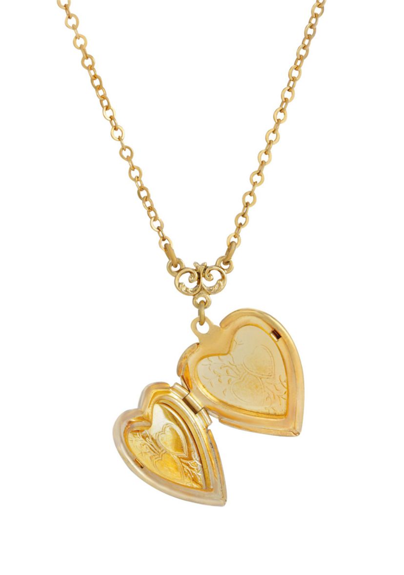 Gold Tone Pink Heart Locket Necklace - 16" Adj.