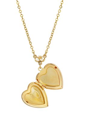 Gold Tone Light Blue Heart Locket Necklace - 16" Adj.