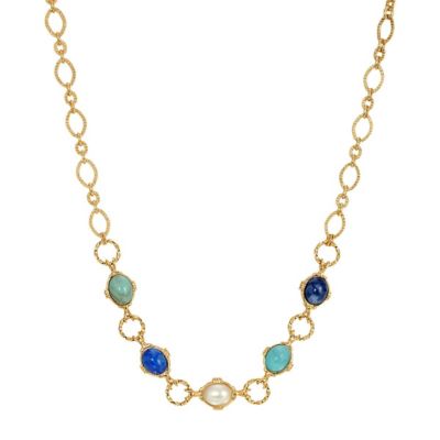 Gold Tone Multi Color Link Necklace 16 Inch Adj