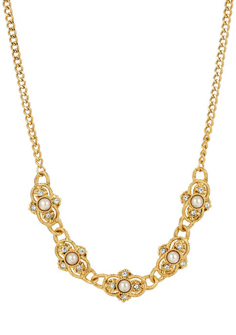 1928 Jewelry Gold Tone Pearl Collar Necklace