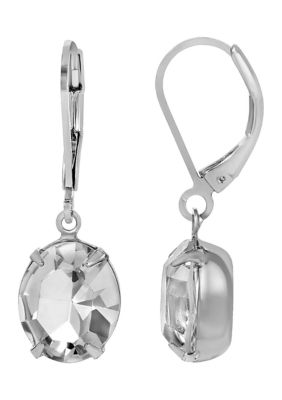 1928 Jewelry Silver Tone Oval Swarovski Crystal Earrings -  0011996743826