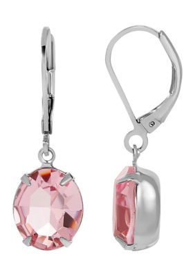 1928 Jewelry Silver Tone Oval Swarovski Crystal Earrings, Pink -  0011996743840