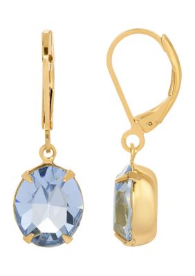 1928 Jewelry 14k Gold Dipped Oval Swarovski Crystal Earrings, Blue
